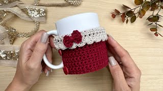 Christmas Crochet Mug Cover/Crochet Mug Cozy/ How to make a crochet cover for mugs and cups