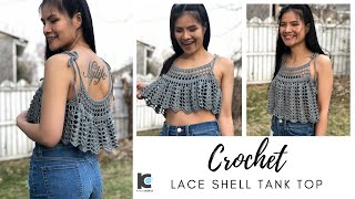 HOW TO CROCHET TANK TOP : Crochet Lace Shell Tank top ( Free Pattern Sizes XS - XXL )