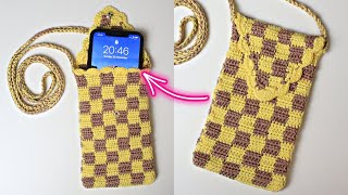 Easy Crochet Phone Bag Tutorial for Beginners | Checkered Phone Bag