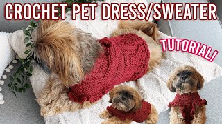How to Crochet a Ruffle Dog Sweater/Dress! |Tutorial for All Sizes| With a Bow!