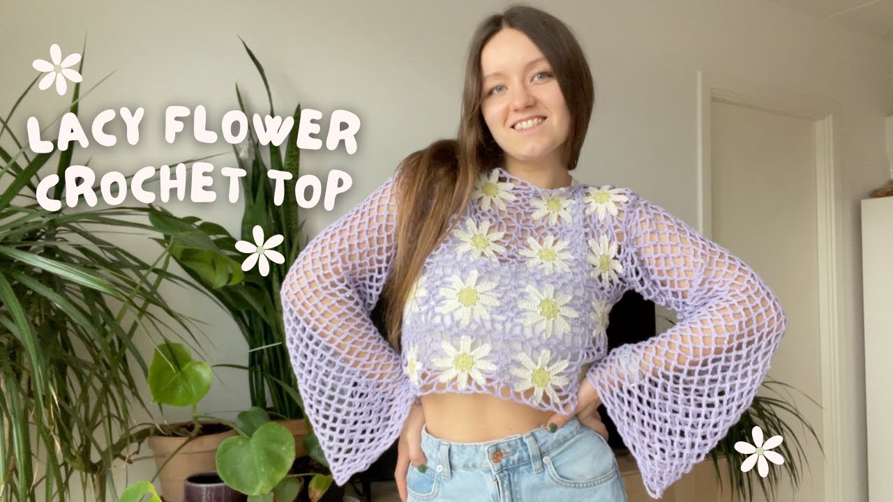 🌸 lacy flower crochet sweater + diamond mesh stitch | beginner friendly tutorial