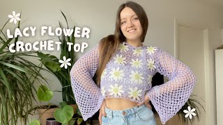 🌸 lacy flower crochet sweater + diamond mesh stitch | beginner friendly tutorial