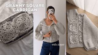 Granny Square Cardigan with a Zipper / Crochet Tutorial 🧶🤍
