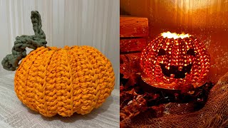 Cachepo de abóbora em crochê fio de malha /Tutorial halloween passo a passo em fio de malha/Calabaza