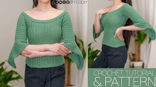 How to Crochet: Boat Neck Bell Sleeve Top | Pattern & Tutorial DIY