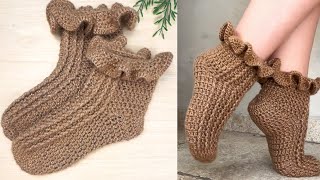 Easy and delicate crochet sock/ Crochet sock/ Calcetín de ganchillo