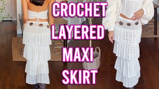 Crochet Tiered Skirt! | DIY Layered Skirt Tutorial | ALL SIZES! | Crochet Shell Maxi Skirt | Flowy!