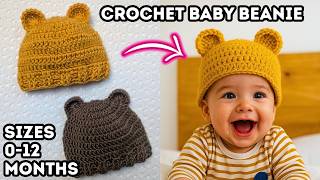 Crochet Tutorial: Baby Beanie Pattern in 4 Sizes | With Different Cute Ear Designs!