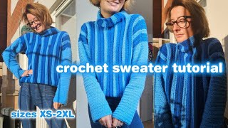CROCHET SWEATER TUTORIAL | how to crochet a sweater... sizes XS-2XL 🧶🧶