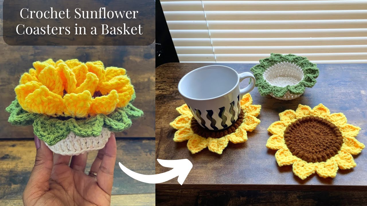 Sunflower Coasters in Basket