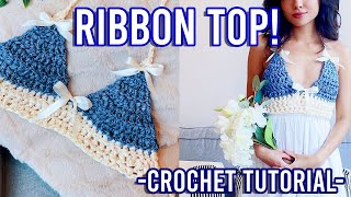 Crochet Ribbon Backless Top Tutorial! 🎀| Crochet with Me