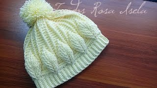 Gorro con hojas en relieve crochet