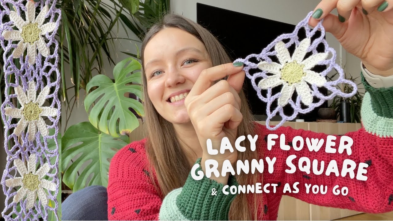 🌺 lacy flower granny square + connect as you go | beginner friendly crochet tutorial