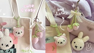 how to crochet cute bag charms/keychains | miffy, cat & strawberries (step-by-step tutorial)