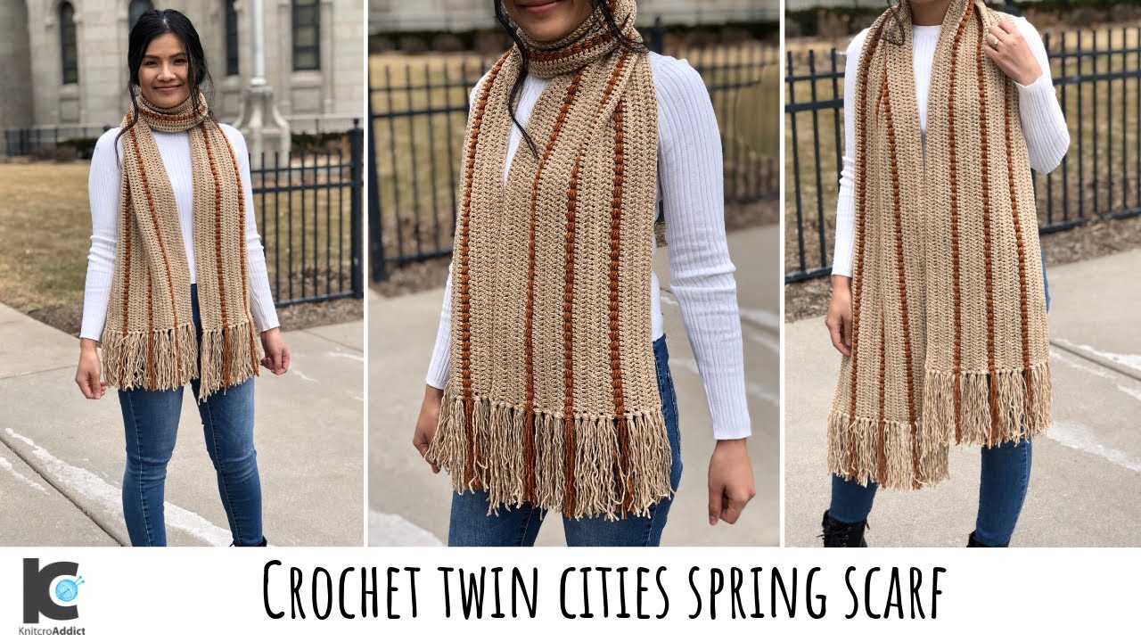 Crochet Twin cities spring scarf