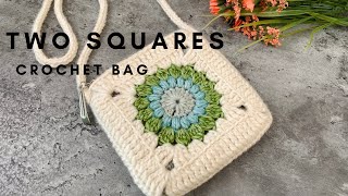 How to Crochet a Bag - Two Squares Crochet Bag ( Sunburst Square )
