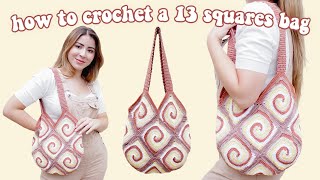 EASY 13 squares ONLY crochet bag! | Crochet Tutorial