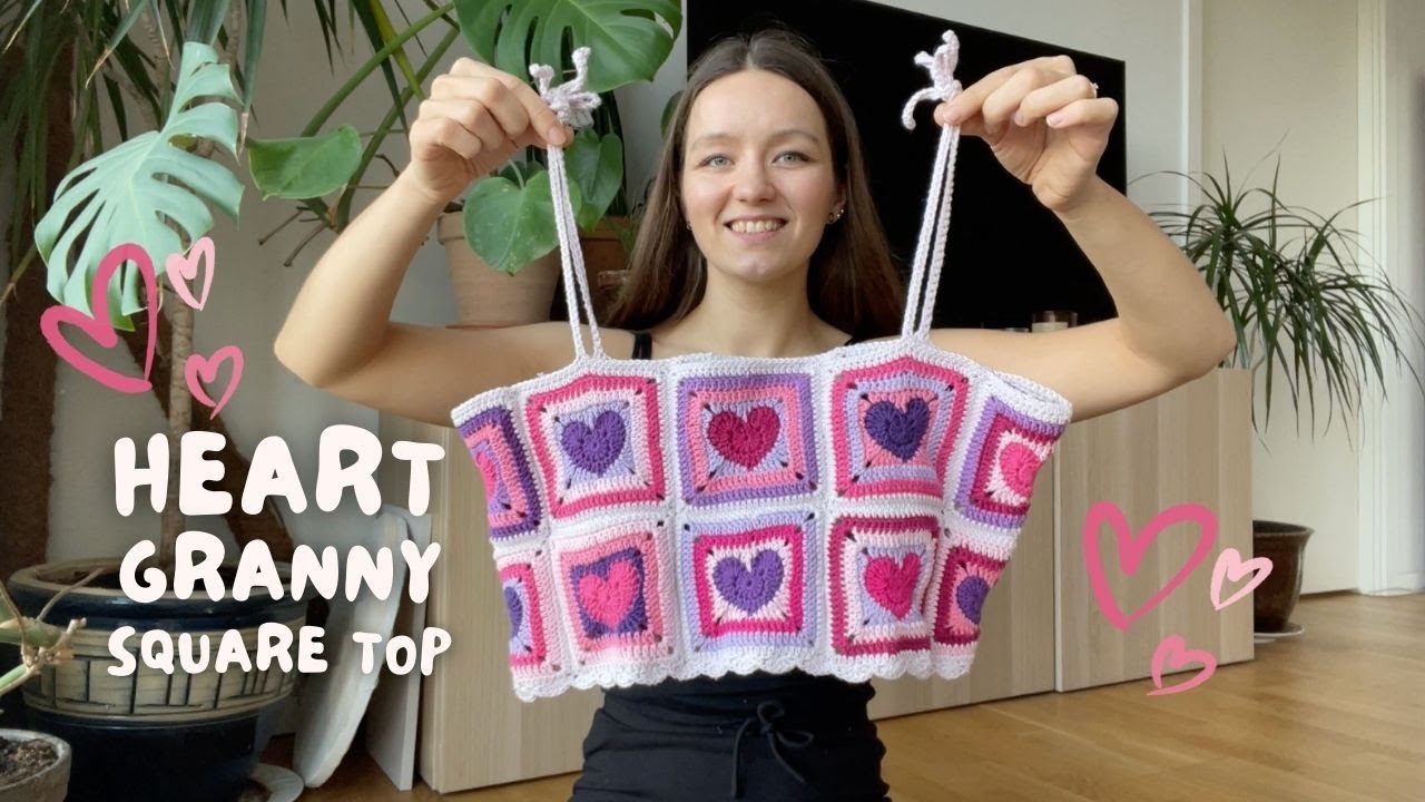 💗 HEART GRANNY SQUARE TOP | beginner friendly tutorial, all sizes