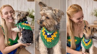 Bandana da copa para pet em crochê/ Lenço de crochê para pet do Brasil/ pet crochet bandana