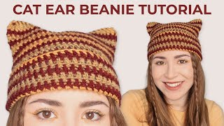 Cat Ear Beanie Crochet Tutorial (Sack Hat)
