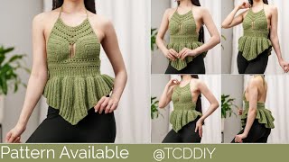 How to Crochet a Halter Peplum Top | Pattern & Tutorial DIY