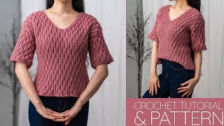 How to Crochet: Almond Stitch T Shirt | Pattern & Tutorial DIY