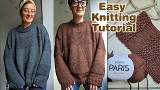 EASY KNITTING TUTORIAL | How to knit modern sweater on straight knitting needles 🧶💕