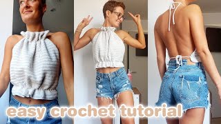 CROCHET SUMMER TOP TUTORIAL | how to make a crochet crop top | crochet halter top
