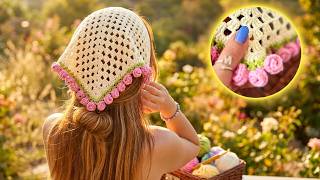3-in-1 Crochet Tulip Set: Top, Bandana & Scarf