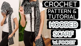 How to Crochet a Hooded Scarf w. Pockets | Pattern & Tutorial DIY