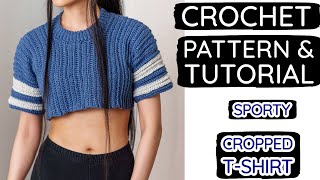 How to Crochet a Sporty Cropped T-Shirt | Pattern & Tutorial DIY