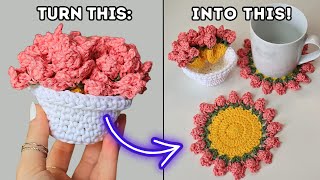 Crochet Flower Coasters and Pot Tutorial | Tulip Coaster with Pot 🌸 Brunaticality Crochet