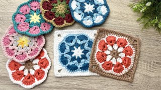 Square de croche flor africana / Quadradinhos da vovó/ Granny square crochet/ Quadradinho da vovó