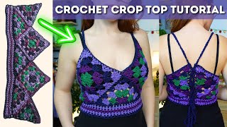 Easy Summer Crochet Top Tutorial: Using 2 Squares & 5 Triangles | Brunaticality Crochet