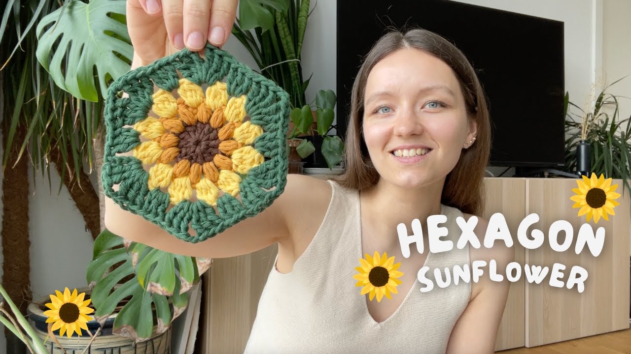 🌻 HEXAGON SUNFLOWER GRANNY SQUARE | beginner friendly step-by-step crochet pattern