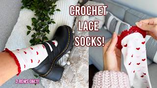 How to Crochet Lace Trim Socks! | 2 ROWS ONLY!