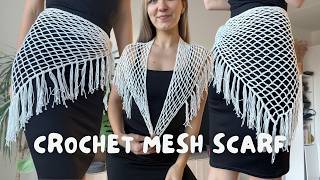 Crochet Triangle Mesh Scarf with Fringe | beginner friendly tutorial