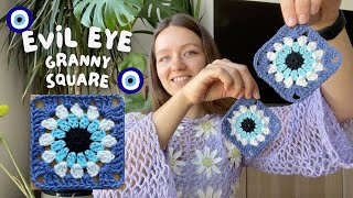 🧿 EVIL EYE GRANNY SQUARE | beginner friendly crochet pattern