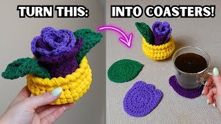 Crochet Flower Coasters and Pot Tutorial | Tulip Coaster with Pot🌷Brunaticality Crochet