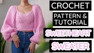 How to Crochet: Cable Stitch Sweetheart Sweater | Pattern & Tutorial DIY