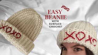 Easy Crochet Beanie with Surface Crochet / Tutorial for Beginners