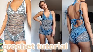 CROCHET COVER UP TUTORIAL | beach cover up pattern | crochet romper with open back | airy romper