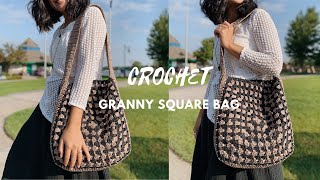 Crochet Granny Square Tote Bag Tutorial & free crochet patterns (great crochet xmas gift ideas)