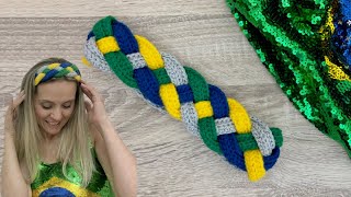 Faixa de cabelo de crochê trançada do Brasil / Acessórios de crochê copa 2026