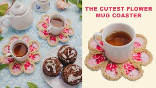 Afternoon tea with style | Flower mug crochet coaster 🌸 | At home and doing crochet!