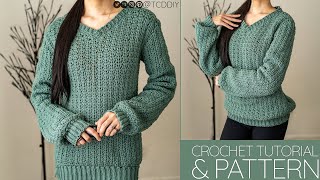 Crochet Cozy V Neck Sweater | Pattern & Tutorial DIY