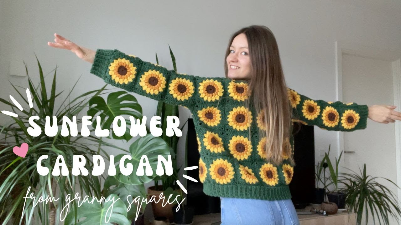 🌻 SUNFLOWER GRANNY SQUARE CROCHET CARDIGAN | diy crochet pattern for beginners - full guide