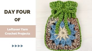 Day four of crochet leftover yarn projects challenge - Drawstring Crochet Pouch