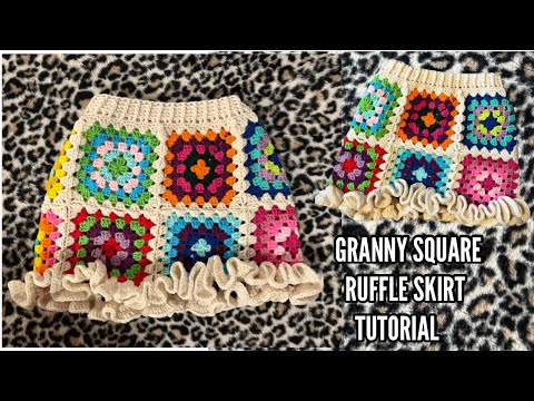 Crochet Granny Square Ruffle Skirt tutorial