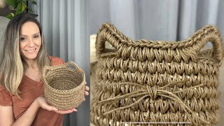 Cachepot de gatinho passo a passo em croche/ Cesto de fibras naturais/ Cesto de gatinho